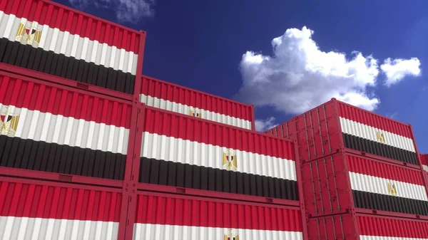 Container Unter Ägyptischer Flagge Stehen Containerterminal Ägypten Export Oder Import — Stockfoto