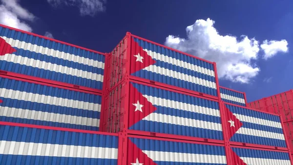 Кубинські Контейнери Прапора Розташовані Контейнерному Терміналі Куба Експортує Або Імпортує — стокове фото