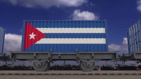 Потяг Контейнери Прапором Куби Залізничний Транспорт Рендеринг — стокове фото