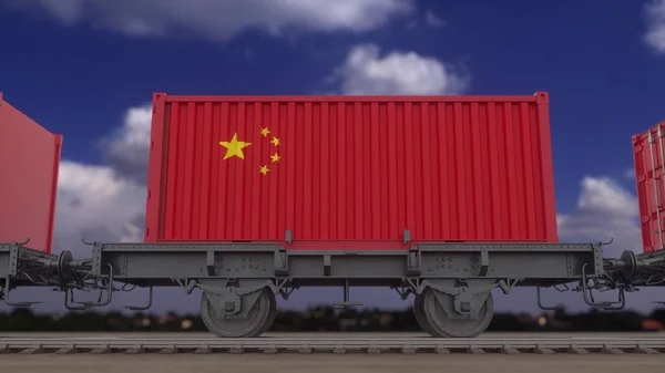 Tren Contenedores Con Bandera China Transporte Ferroviario Renderizado —  Fotos de Stock