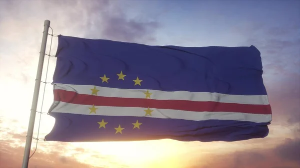 Bandiera Cabo Verde Sventola Sullo Sfondo Del Vento Del Cielo — Foto Stock