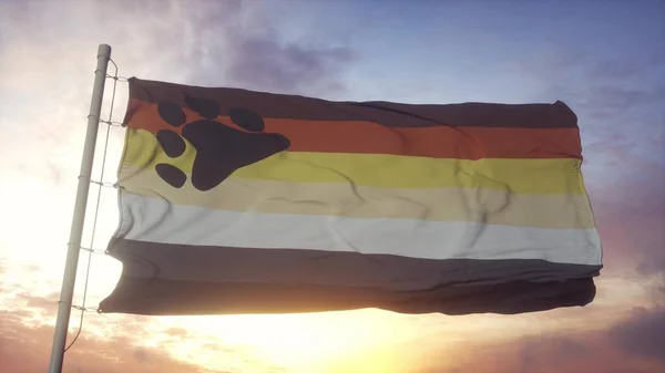 Bear Brotherhood Pride Flag Waving Wind Sky Sun Background Rendering — Stock Photo, Image