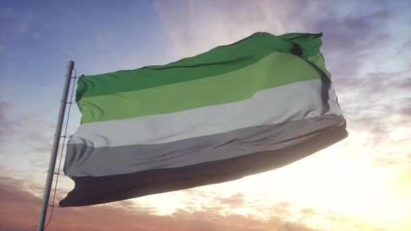 Bendera Kebanggaan Aromantik Melambaikan Tangan Dalam Angin Langit Dan Latar — Stok Foto