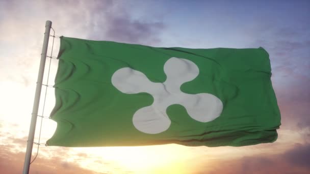 Drapeau Lombardie, Italie, agitant dans le vent, le ciel et le soleil — Video