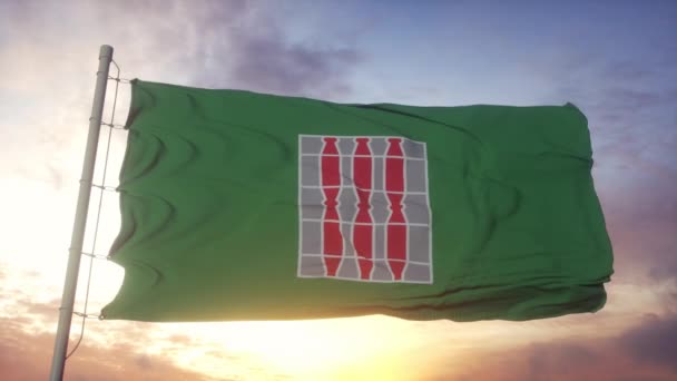 Umbrië vlag, Italië, wuivend in de wind, lucht en zon achtergrond — Stockvideo