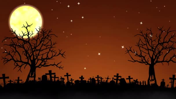 Fondo de Halloween. Animación de fondo de Halloween Hill con luna, árboles y hierba. Noche de miedo de la animación de Halloween — Vídeos de Stock