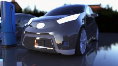 Elektrikli araba şarj oluyor. Elektrikli araç şarj portu fişi takılı