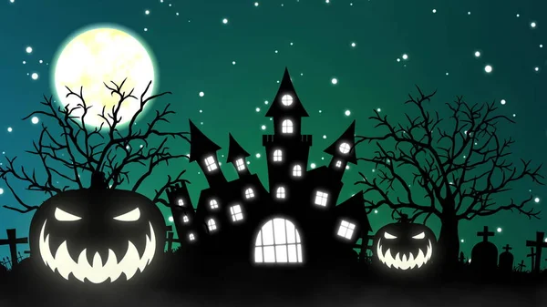 Tło Halloween Koncepcją Nawiedzonego Zamku Księżyca Dyń Renderowanie — Zdjęcie stockowe