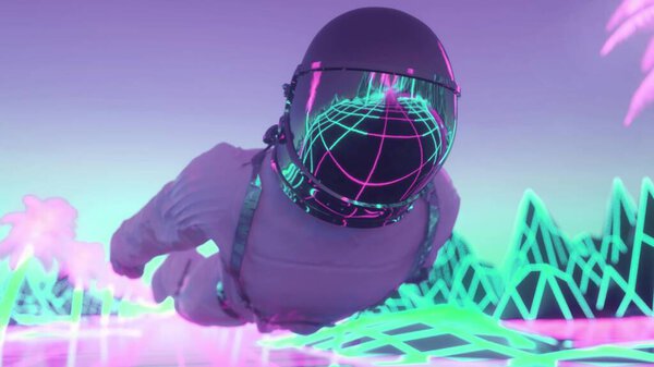 Astronaut Surrounded Flashing Neon Lights Music Nightclub Concept Rendering — Stock Photo, Image