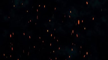 Koyu bir arka planda yanan şenlik ateşi kıvılcımları. Ateşten uçan közler. Döngüsel soyut arkaplan