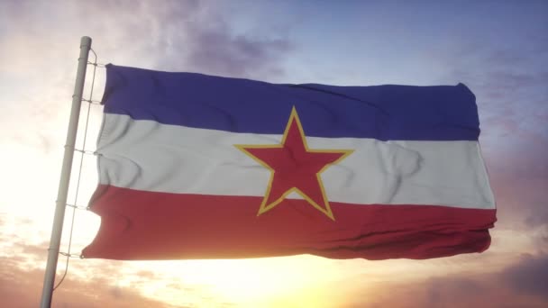 Yugoslavya 'nın ulusal bayrağı rüzgarda dalgalanıyor — Stok video