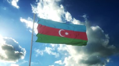 Azerbaycan bayrağı güzel mavi gökyüzüne doğru esen rüzgara karşı
