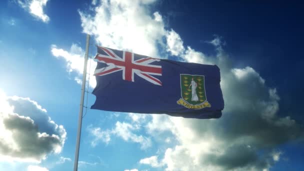 Bandera de las Islas Vírgenes Británicas ondeando al viento contra el hermoso cielo azul — Vídeo de stock