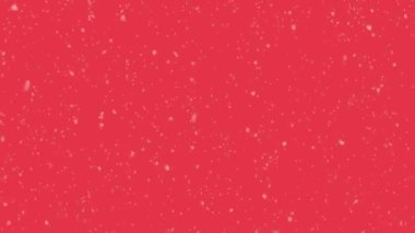 Kırmızı arka planda yağan kar taneleri, kış karı. Kusursuz 4K döngü arkaplanı