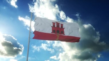 Cebelitarık bayrağı güzel mavi gökyüzüne doğru esen rüzgara karşı