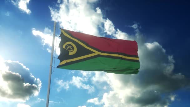 아름다운 푸른 하늘을 배경으로 바람에 나부끼는 바누아투의 깃발 — 비디오
