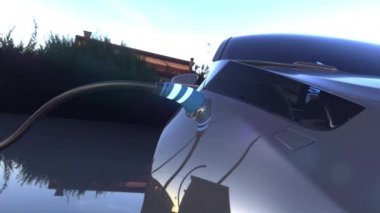 Elektrikli araba şarj oluyor. Elektrikli araç şarj portu fişi takılı
