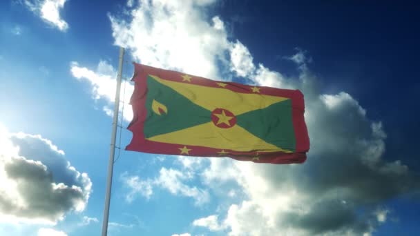 Bandera de Granada ondeando al viento contra el hermoso cielo azul — Vídeos de Stock