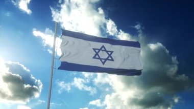 İsrail bayrağı güzel mavi gökyüzüne doğru esen rüzgara karşı