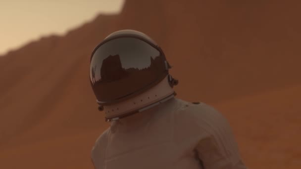 Astronauta no planeta Marte. Conceito de colonização — Vídeo de Stock