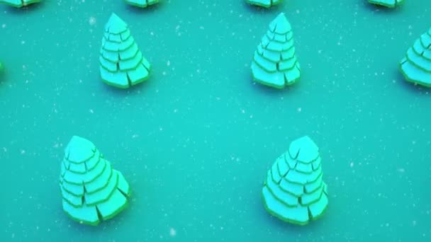 Christmas trees spinning on blue background. Christmas and Happy New Year concept. Christmas trees winter holidays symbol. Isometric loop animation — Stock Video