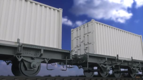 Train de marchandises avec conteneurs blancs vierges. Transport ferroviaire. Boucle sans couture 4K — Video