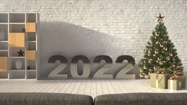 Salon de Noël avec 2022 Nouvel An signe. Concept de Noël. Rendu 3d — Photo