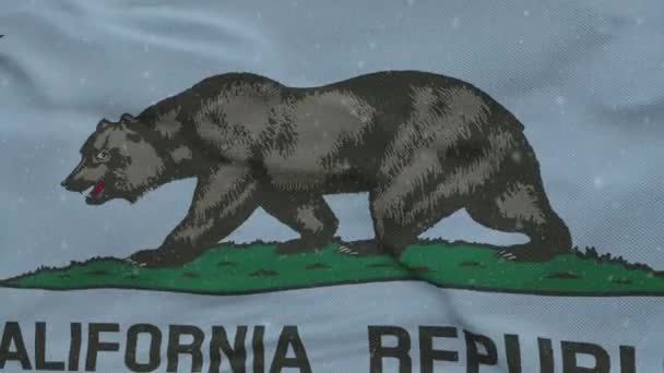 Kalifornien vinter flagga med snöflingor bakgrund. Förenta staterna — Stockvideo