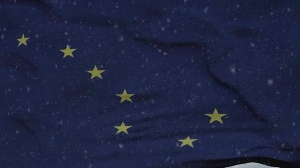 Alaska Winter Flagge mit Schneeflocken Hintergrund. Vereinigte Staaten von Amerika — Stockvideo