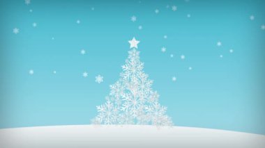 Noel ağaçlarıyla dolu bir tebrik kartı. Mutlu Noeller ve mutlu yıllar konsepti. Mavi arka planda kış yağışı