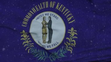 Kar taneleri arka planında Kentucky kış bayrağı. Amerika Birleşik Devletleri