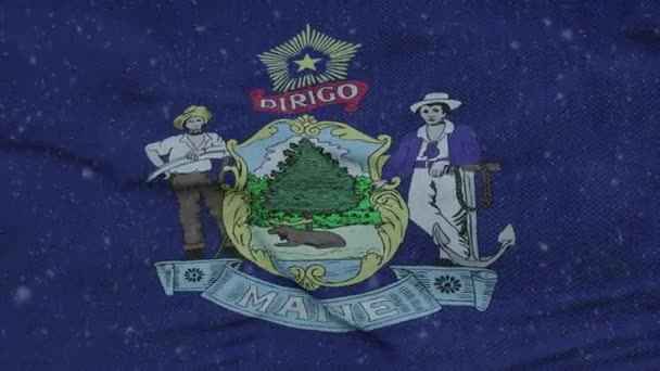 Maine Winter Flagge mit Schneeflocken Hintergrund. Vereinigte Staaten von Amerika — Stockvideo