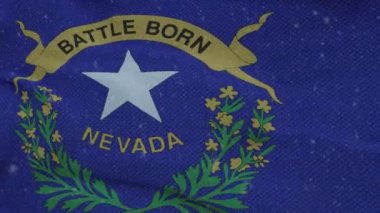 Nevada kış bayrağı ve kar taneleri arka planı. Amerika Birleşik Devletleri