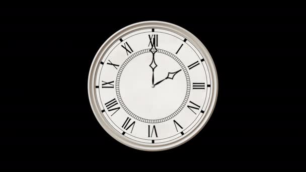 Vintage wall clock animation, seamless loop, full 12-hour cycle in 24 seconds. Alpha channel included — стокове відео
