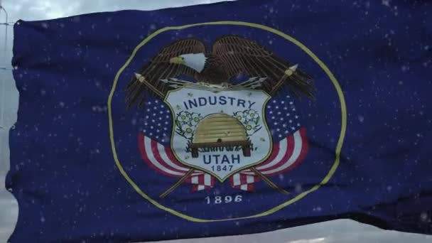 Bandera de invierno de Utah con fondo de copos de nieve. Estados Unidos de América — Vídeos de Stock