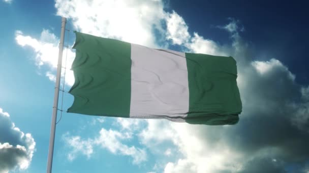 Drapeau du Nigeria agitant le vent contre un beau ciel bleu — Video