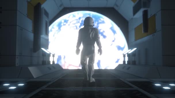 Astronaut in outer space. Futuristic astronaut concept. Alone astronaut in futuristic space ship — Stockvideo
