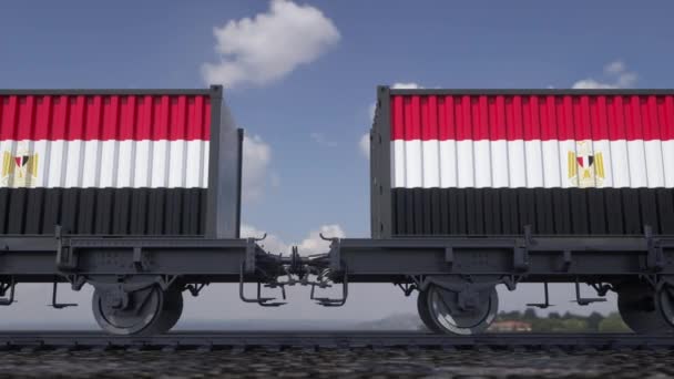 Mısır bayrağı taşıyan konteynırlar. Demiryolu taşımacılığı — Stok video