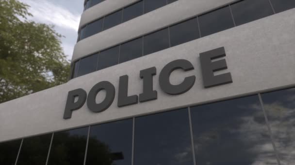 Rendőrségi tábla külső épületet létesít. Rendőrség! — Stock videók