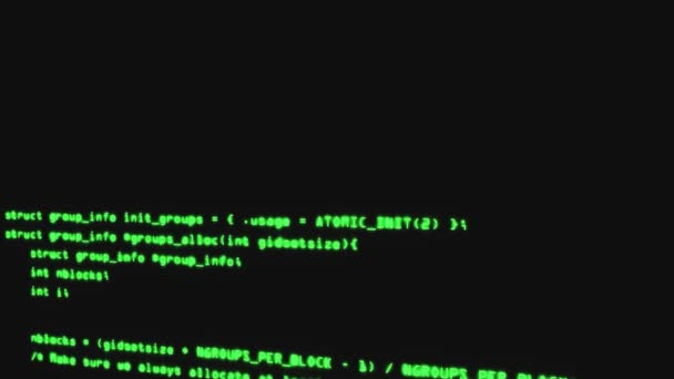 Código de programación que corre sobre el terminal de pantalla del ordenador, concepto de piratería — Vídeos de Stock