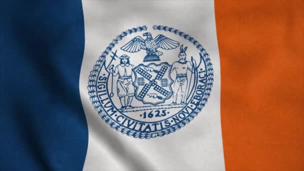 Прапор міста Нью-Йорк, місто США, що махає вітром. — стокове відео