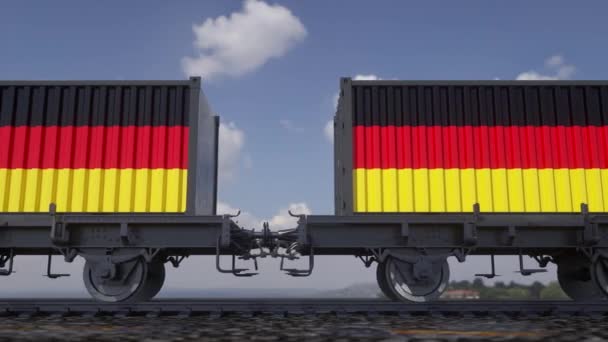 Contenitori con la bandiera della Germania. Trasporti ferroviari — Video Stock