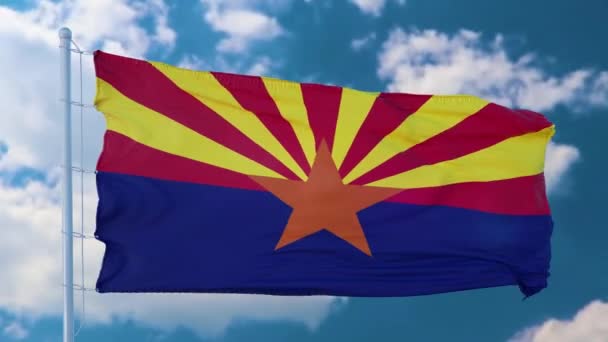 Drapeau de l'État de l'Arizona, région des États-Unis, agitant le vent — Video