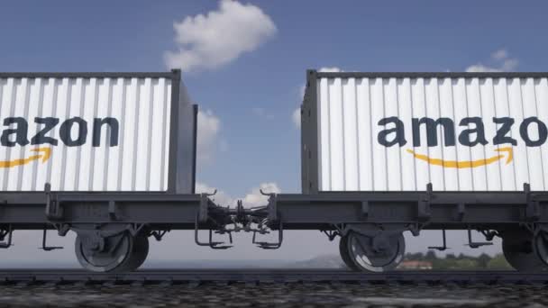 RUSSIA, MOSCOW, JANUARY 2022: Containers with Amazon.com logo.铁路运输 — 图库视频影像