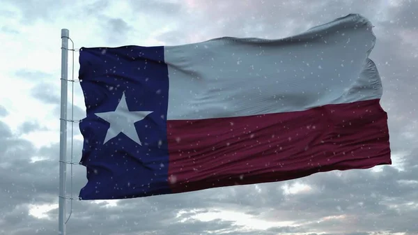Texas Winter Flagge mit Schneeflocken Hintergrund. Vereinigte Staaten von Amerika. 3D-Darstellung — Stockfoto
