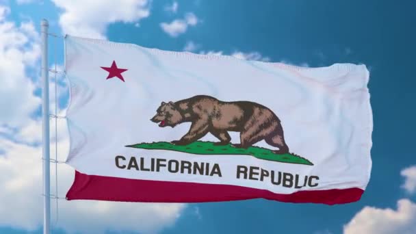 Bandeira do estado da Califórnia, região dos Estados Unidos, acenando ao vento — Vídeo de Stock