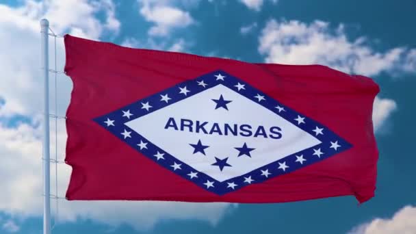Флаг штата Арканзас, регион США, машущий ветру — стоковое видео