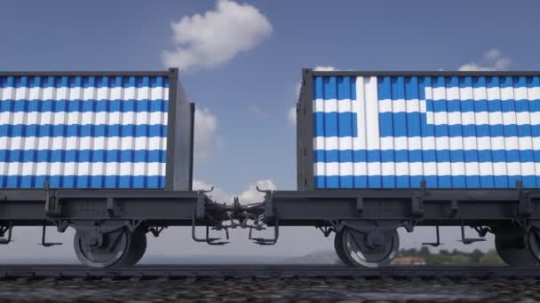 Containers onder Griekse vlag. Spoorvervoer — Stockvideo