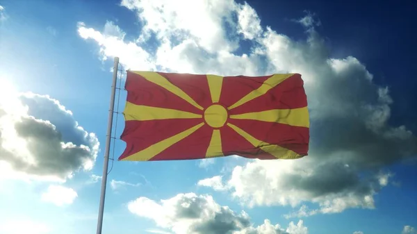 Flag Macedonia Waving Wind Beautiful Blue Sky Rendering — Stock Photo, Image