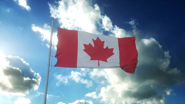 Güzel Mavi Gökyüzüne Doğru Esen Kanada Bayrağı Oluşturma — Stok fotoğraf